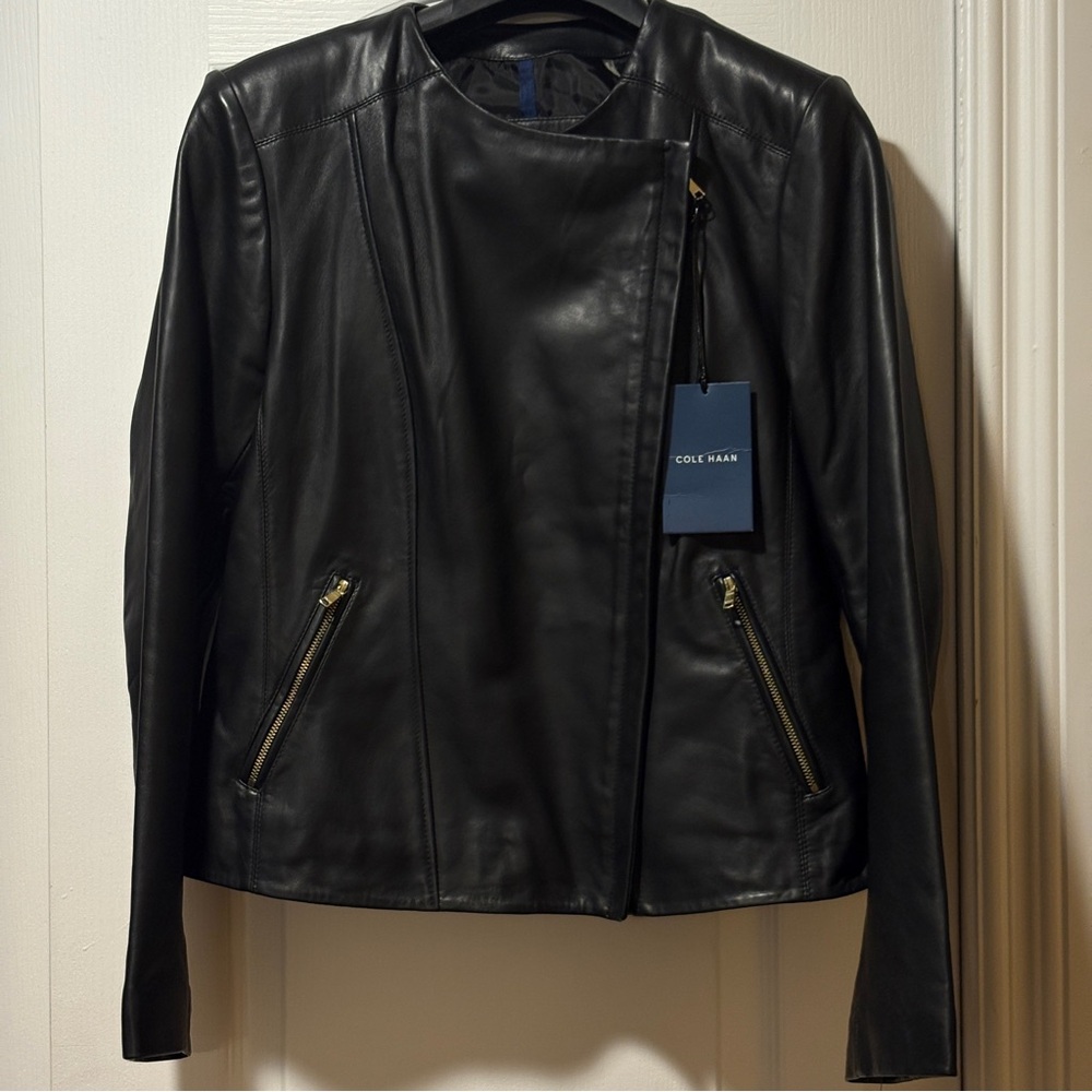 Cole Haan Women's Sleek Black Leather Jacket NWT Size M